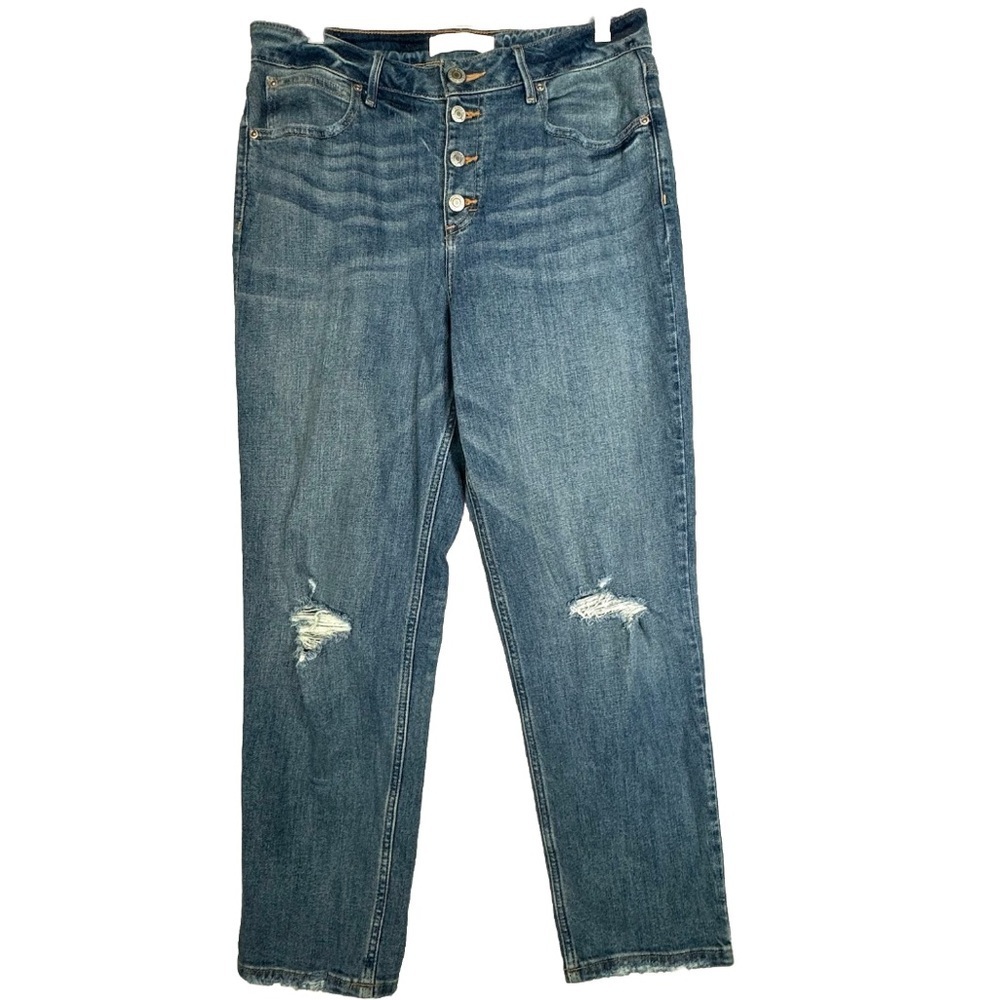 Maurices Button Fly High Rise Mom Jeans Women’s Sz 31 Strech Denim Straight Leg